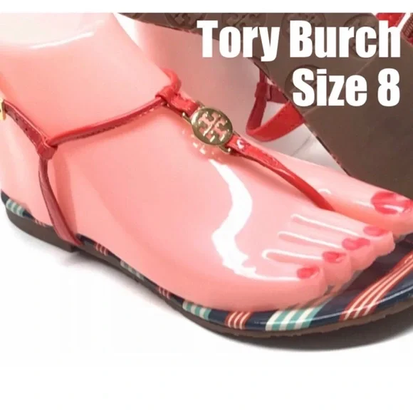 Tory Burch Emmy Habanero PepperStripe Ankle TStrap size 8 - Picture 13 of 13
